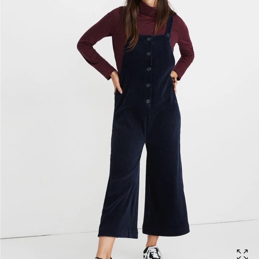Madewell Texture & Thread Velour Corduroy Navy Blue Overalls XS - Picture 2 of 4